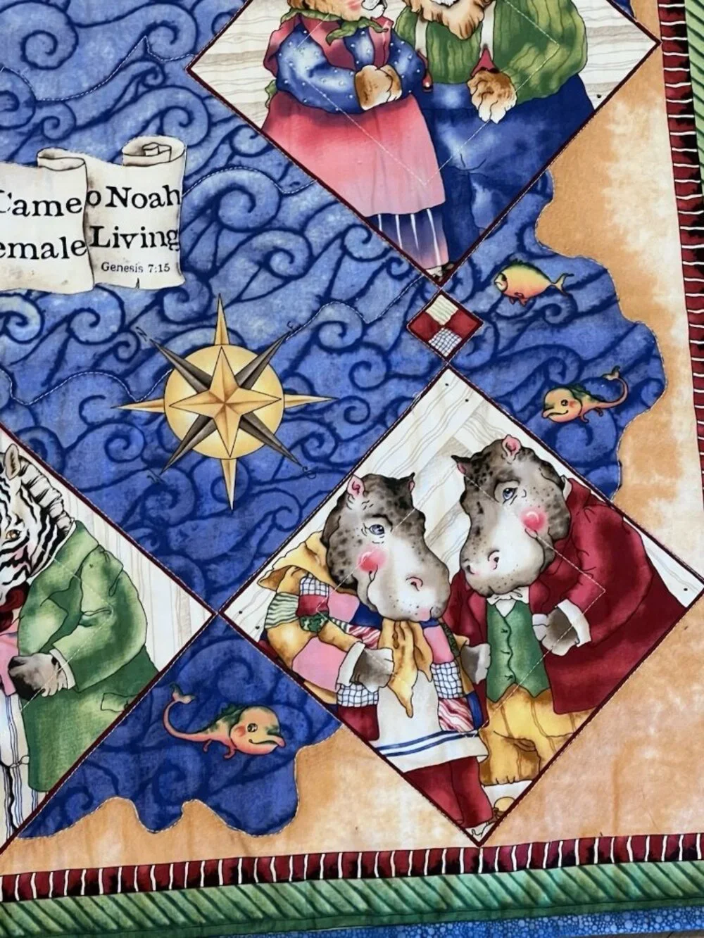 Noah’s Ark Handmade Baby Toddler Quilt Good Ship Noah 27.5” X 40.5” READ